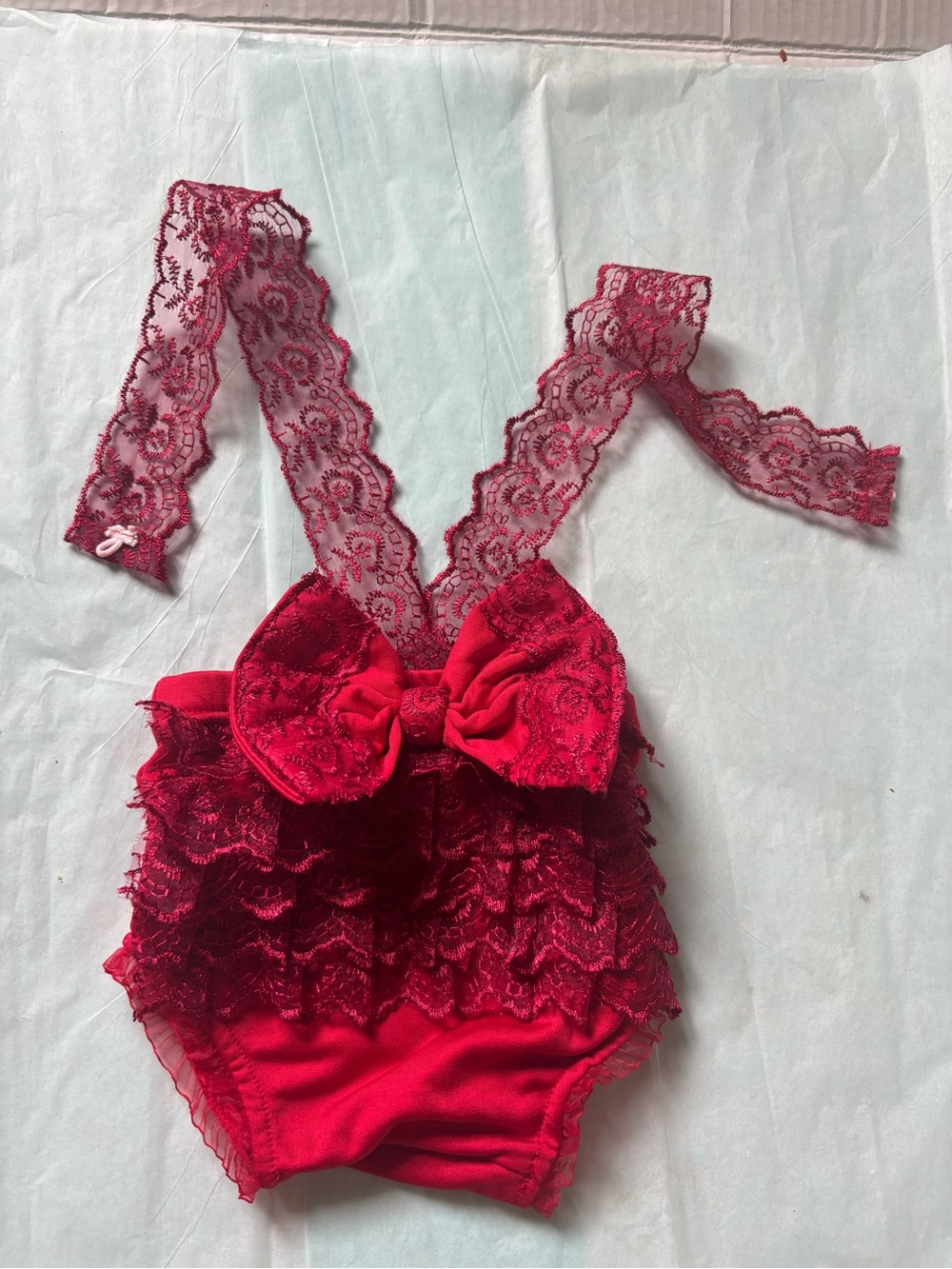 Red Lace Bow Baby One-Piece Romper